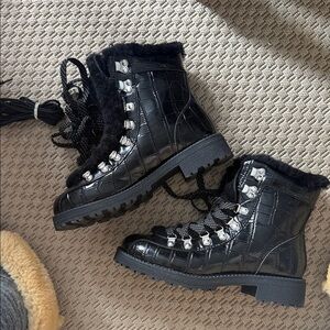 J Crew Nordic boots in croc-embossed leather